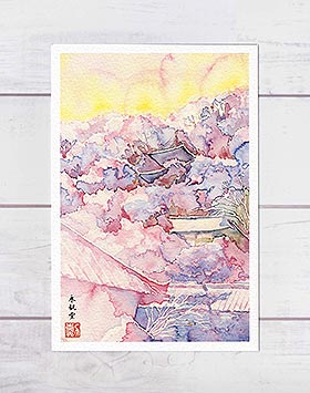 永観堂 [ 京都の桜 ]( 春 さくら 多宝塔 社寺仏閣 和風 水彩画 風景画 )★当店オリジナル★