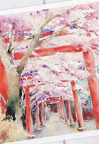 吉田神社2 [ 京都の桜 ]( 春 さくら 鳥居 吉田山 竹中稲荷 社寺仏閣 和風 水彩画 風景画 )★当店オリジナル★