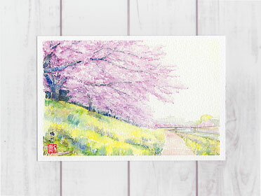 鴨川1 [ 京都の桜 ] ( 春 桜並木 和風 水彩画 風景画 )★当店オリジナル★【 デイリーランキング 7位入賞 】のサムネイル
