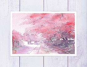 蹴上インクライン3 [ 京都の桜 ] ( 春 さくら 蹴上 インクライン 轍 風 水彩画 風景画 )★当店オリジナル★
