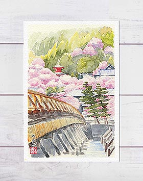 渡月橋1 [ 京都の桜 ] ( 春 渡月橋 嵯峨 嵐山 和風 水彩画 風景画 )★当店オリジナル★