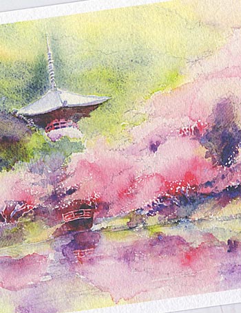 大覚寺 大沢池 [ 京都の桜 ]( 春 さくら 嵯峨 心経宝塔 嵐山 和風 水彩画 風景画 )★当店オリジナル★