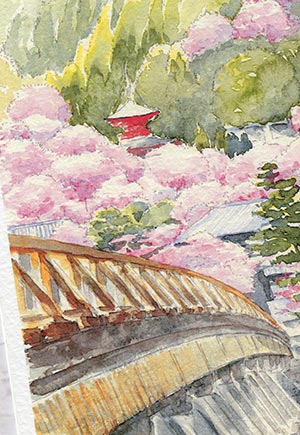 渡月橋1 [ 京都の桜 ] ( 春 渡月橋 嵯峨 嵐山 和風 水彩画 風景画 )★当店オリジナル★