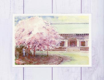 二尊院 [ 京都の桜 ]( 春 さくら 本堂 嵯峨 社寺仏閣 嵐山 京都 和風 水彩画 風景画 )★当店オリジナル★