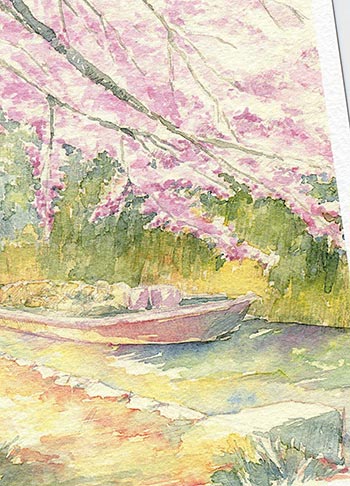 高瀬川 [ 京都の桜 ] ( 一之舩入 春 さくら 川 舟 船入 河原町 和風 水彩画 風景画 ) ★当店オリジナル★