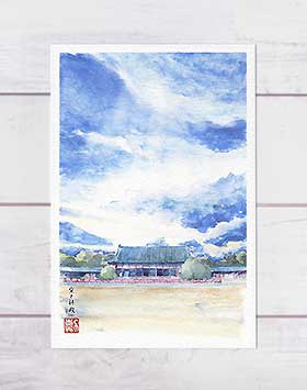 空と拝殿 [ 平安神宮 ] ( 夏 空 社寺仏閣 京都 和風 水彩画 風景画 )★当店オリジナル★