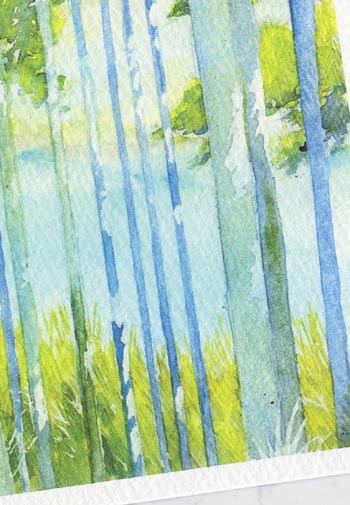 杉と清流 ( 北山杉 新緑 景色 木立 林 木漏れ日 並木 周山 京北 京都 和風 水彩画 風景画 )★当店オリジナル★