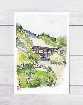 二尊院( 社寺仏閣 景色 嵯峨 嵐山 和風 水彩画 風景画 