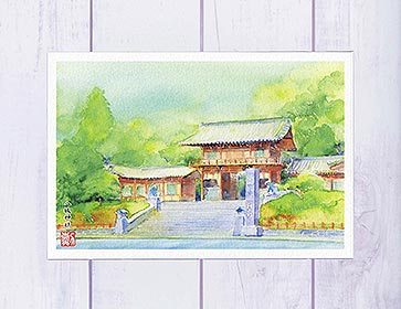 八坂神社( 夏の緑 社寺仏閣 和風 京都 祇園 水彩画 風景画 )★当店オリジナル★のサムネイル