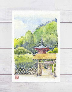 法輪寺 [ 多宝塔 ]( 社寺仏閣 景色 嵐山 和風 水彩画 風景画 )★当店オリジナル★