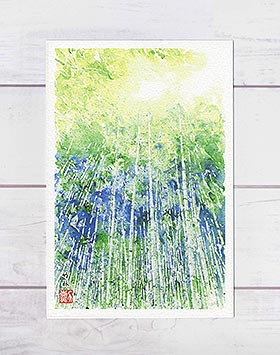 竹林2 [ 嵐山 ] ( 夏の緑 新緑 静寂 景色 竹 和風 水彩画 風景画 )★当店オリジナル★