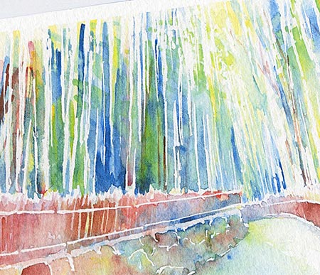 嵐山 竹林1( 夏の緑 新緑 竹 爽やか 夏のお便り 和風 京都 水彩画 風景画 )★当店オリジナル★