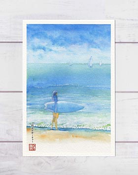 浜辺のサーファー1 ( 夏 海 波 ヨッ