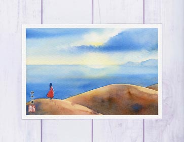 砂丘と海 [ 鳥取砂丘と日本海 ]( 夏 日差し 赤いドレス