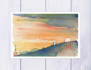岬の日暮れ( 夕暮れ 日暮れ 潮岬灯台 日没 海 黄昏 潮岬 串本 和歌山 水彩画 風景画 )★当店オリジナル★