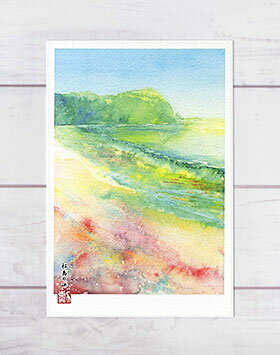 松島の浜 [ 久僧海岸 ] ( 砂浜 丹後松島 京都 犬ヶ岬 水彩画 風景画 )★当店オリジナル★