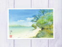 アマミチュー ( 夏 海 浜辺 美しい眺め 海の風景 アマミキヨ 琉球祖神が眠る島 浜比嘉島 沖縄 水彩画 風景画 )★当店オリジナル★