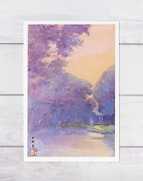 夕暮れの池 [ 無鄰庵 ]( 秋の水辺 湖面 京都 和風 水彩画 風景画 )★当店オリジナル★