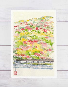 渡月橋2 [ 京都の紅葉 ] ( 秋 もみじ モミジ 桂川 嵐山 京都 和風 水彩画 風景画 )★当店オリジナル★