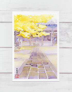 本能寺 [ 京都の紅葉 ] ( 秋 いちょう 銀杏 イチョウ 京都 和風 水彩画 風景画 )★当店オリジナル★