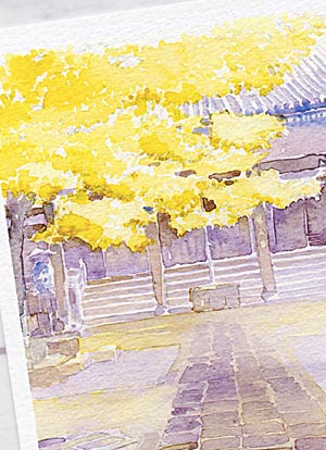 本能寺 [ 京都の紅葉 ] ( 秋 いちょう 銀杏 イチョウ 京都 和風 水彩画 風景画 )★当店オリジナル★