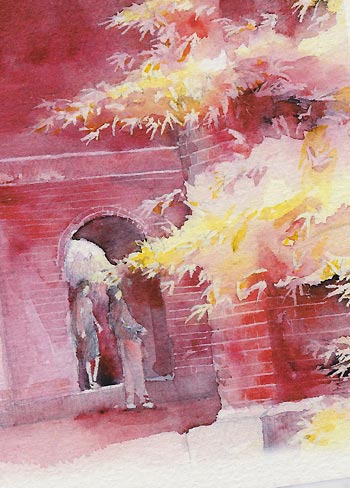 南禅寺 水路閣5 [ 京都の紅葉 ]( 秋 もみじ 散策する人 レトロ 赤レンガ アーチ型橋脚 水路橋 琵琶湖疏水 東山 京都 水彩画 風景画 )★当店オリジナル★