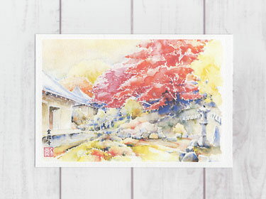 霊鑑寺 [ 京都の紅葉 ] ( 秋 もみじ 庭園 京都 和風 水彩画 風景画 )★当店オリジナル★
