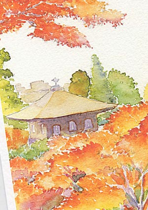 銀閣寺1 [ 京都の紅葉 ] ( 秋 もみじ 慈照寺 観音殿 世界遺産 京都 和風 水彩画 風景画 )★当店オリジナル★