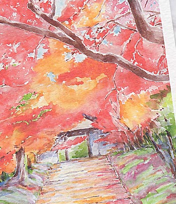 安楽寺2 [ 京都の紅葉 ] ( 秋 もみじ 茅葺き 山門 松虫鈴虫寺 京都 和風 水彩画 風景画 )★当店オリジナル★