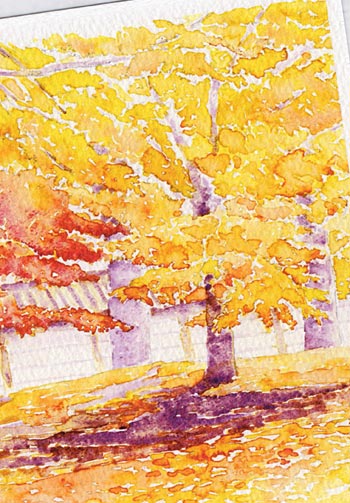 大銀杏 [ 京都御所 ] ( 秋 いちょう 銀杏 和風 水彩画 風景画 )★当店オリジナル★