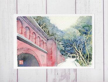 南禅寺 水路閣 [ 雪景色 ] ( 冬 赤レンガ アーチ 神社仏閣京都 和風 水彩画 風景画 )★当店オリジナル★
