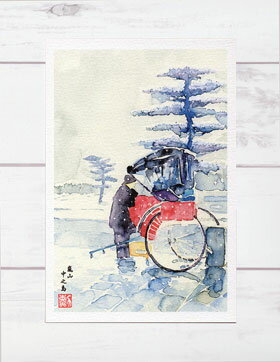 嵐山 中之島  ( 冬 人力車 和風 水彩画 風景画 )★当店オリジナル★