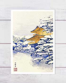 金閣寺 雪景色 ( 冬 世界遺産 神社仏閣 和風 水彩画 風景画 )★当店オリジナル★【 デイリーランキング 1位入賞 】