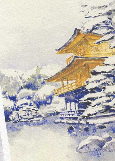 ☆ 楽天ランキング1位入賞 ☆金閣寺 [ 雪景色 ] ( 冬 雪 世界遺産 神社仏閣 和風 水彩画 風景画 )★当店オリジナル★【 デイリーランキング 1位入賞 】