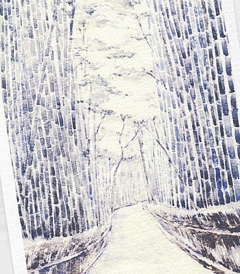 嵐山 竹林 [ 雪景色 ] ( 冬 竹 和風 モノトーン 水彩画 風景画 )★当店オリジナル★