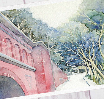 南禅寺 水路閣 [ 雪景色 ] ( 冬 赤レンガ アーチ 神社仏閣京都 和風 水彩画 風景画 )★当店オリジナル★