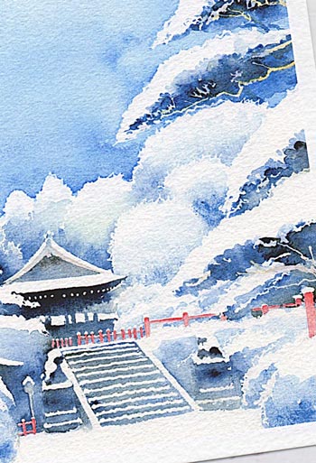 建勲神社 [ 雪景色 ] ( 冬 神社仏閣 境内 狛犬 和風 船岡山 京都 水彩画 風景画 )★当店オリジナル★