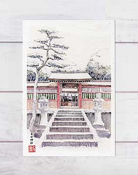 吉田神社 大元宮 [ 雪景色 ] ( 冬 八百万の神々 吉田山 神楽岡 神社仏閣 和風 水彩画 風景画 )★当店オリジナル★