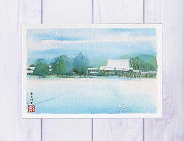 雪の村里 [ 猫の足跡 東近江 ] ( 冬 雪景色 雪 農村 猫 足跡 畑 田園 滋賀 水彩画 風景画 )★当店オリジナル★
