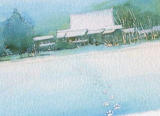 雪の村里 [ 猫の足跡 東近江 ] ( 冬 雪景色 雪 農村 猫 足跡 畑 田園 滋賀 水彩画 風景画 )★当店オリジナル★