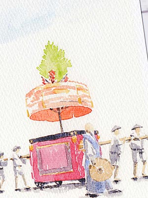 祇園祭巡行 四条傘鉾 ( 夏 前祭 山鉾巡行 お囃子 京都 和風 おみやげ お土産 水彩画 風景画 )★当店オリジナル★