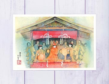 稚児と禿(かむろ)  ( 夏 祇園祭 前祭 山鉾巡行 お囃子 京都 和風 お土産 幻想的 水彩画 風景画 )★当店オリジナル★