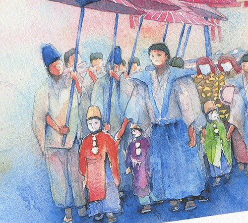 祇園祭巡行 綾傘鉾2 ( 夏 前祭 山鉾巡行 稚児 お囃子 京都 和風 おみやげ お土産 水彩画 風景画 )