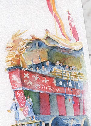 祇園祭巡行 大船鉾 龍頭( 夏 後祭 山鉾巡行 お囃子 京都 和風 おみやげ お土産 水彩画 風景画 )★当店オリジナル★