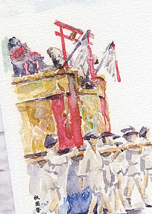 祇園祭巡行 鯉山1 ( 夏 後祭 山鉾巡行 お囃子 京都 和風 おみやげ お土産 水彩画 風景画 )★当店オリジナル★