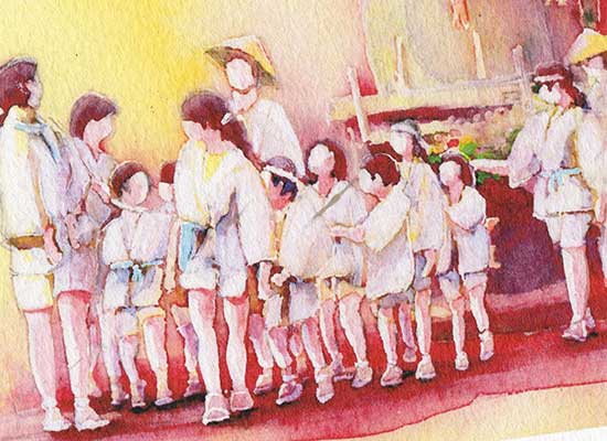 こども花みこし [ 花笠巡行 ] ( 夏 祭 祇園祭 風物詩 子供たち こどもみこし 神輿 神饌花車 和風 京都 水彩画 ) ★当店オリジナル★