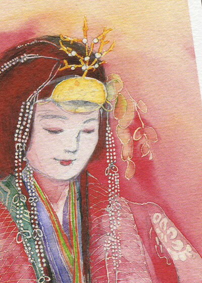 葵祭 斎王代 ( 祭 斎皇女 着物 女性 十二単 和風 京都 ピンク 水彩画 風景画 ) ★当店オリジナル★
