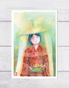 タニムラ ポストカード ストアで買える「市女笠(いちめがさ [ 紀州梅道中 下鴨神社 ]　( ポストカード 絵葉書 絵はがき 平安装束 着物姿 梅 和風 京都 水彩画 人物画 」の画像です。価格は100円になります。