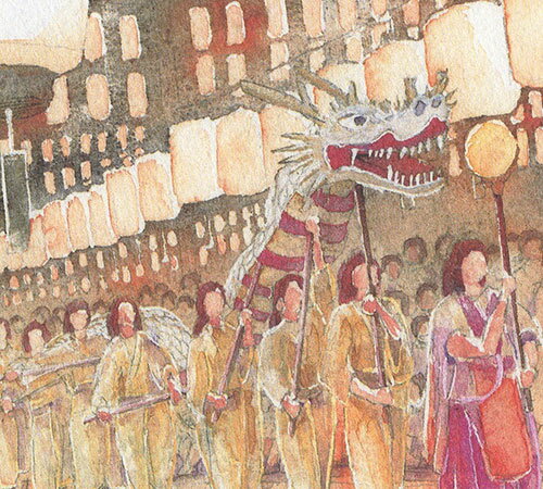 白龍 [ 万灯祭 多賀大社 ] ( 提灯 イザナミ 伊邪那美大神 近江猿楽多賀座 滋賀 水彩画 風景画 ) ★当店オリジナル★