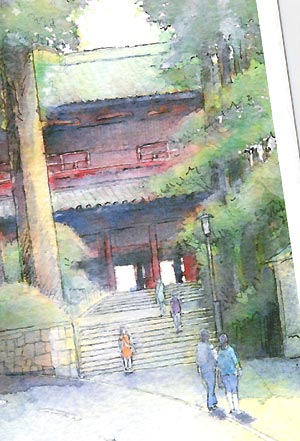 高野山 大門 ( 新緑 社寺仏閣 世界遺産 総門 和風 紀州 和歌山 水彩画 風景画 ) ★当店オリジナル★